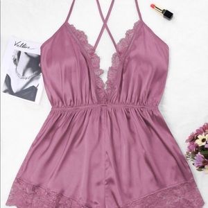 ZAFUL pink lace romper
